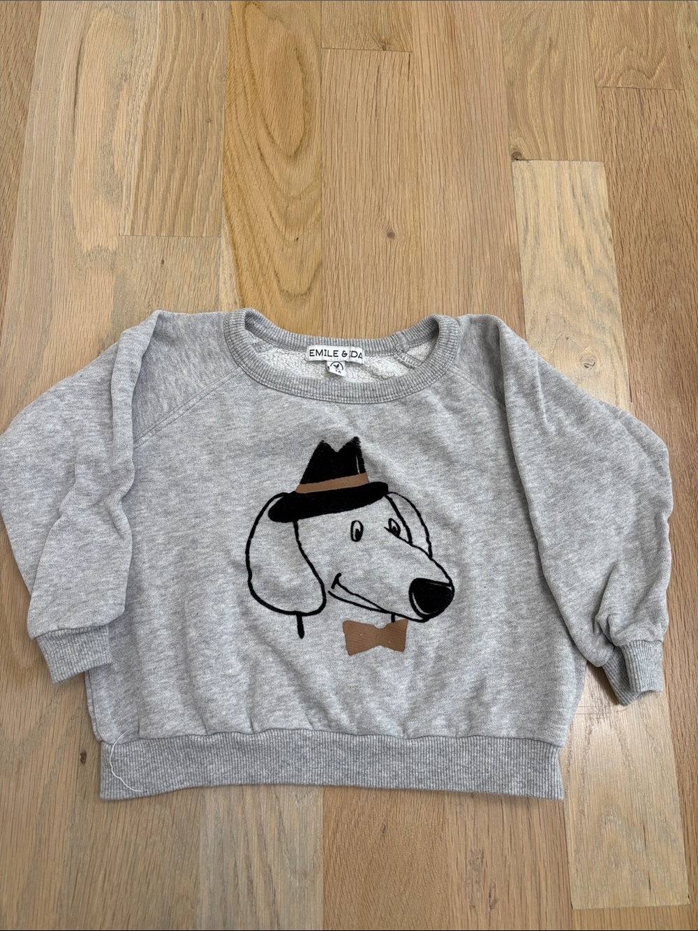 Emile et Ida Grey Sweatshirt with Dog Wearing Hat